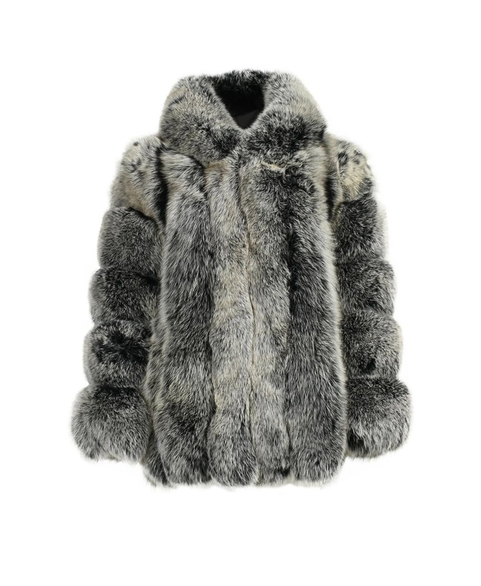 Luxe Hooded Straight Rows Fur Coat