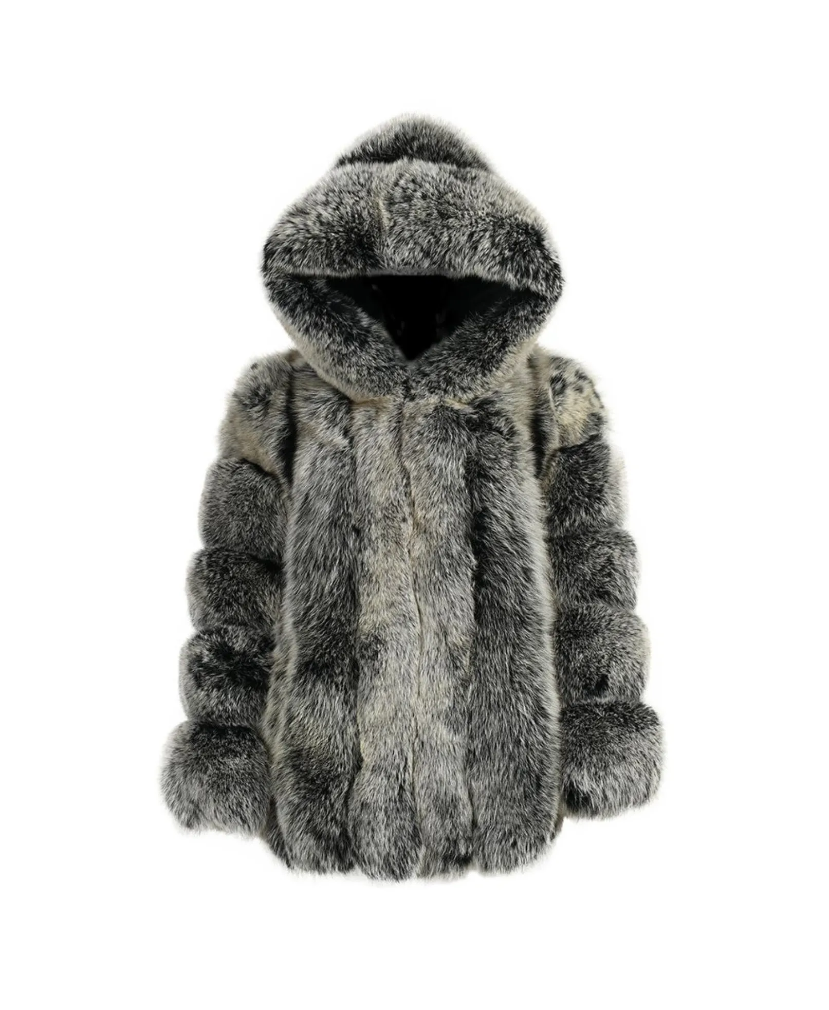 Luxe Hooded Straight Rows Fur Coat