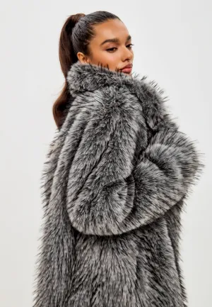 Luxurious Faux Fur Coat Natalie  - Black