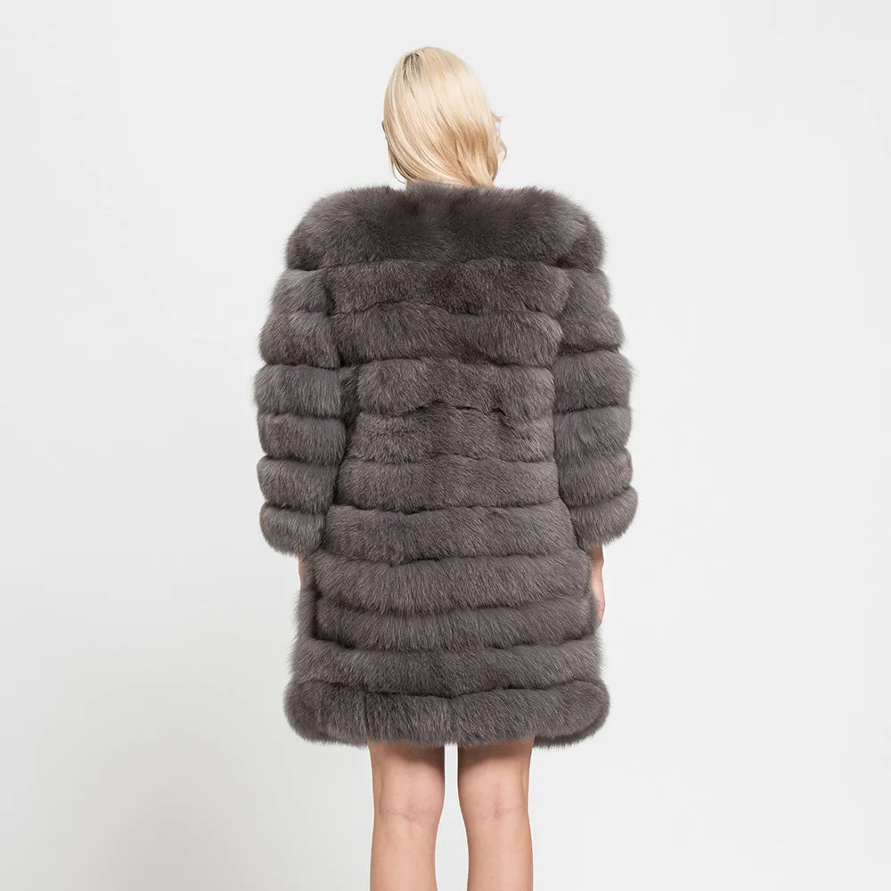 Luxury 11 Rows Plus Size Women Coats Crop Sleeves Long Winter Real Fox Fur Coat