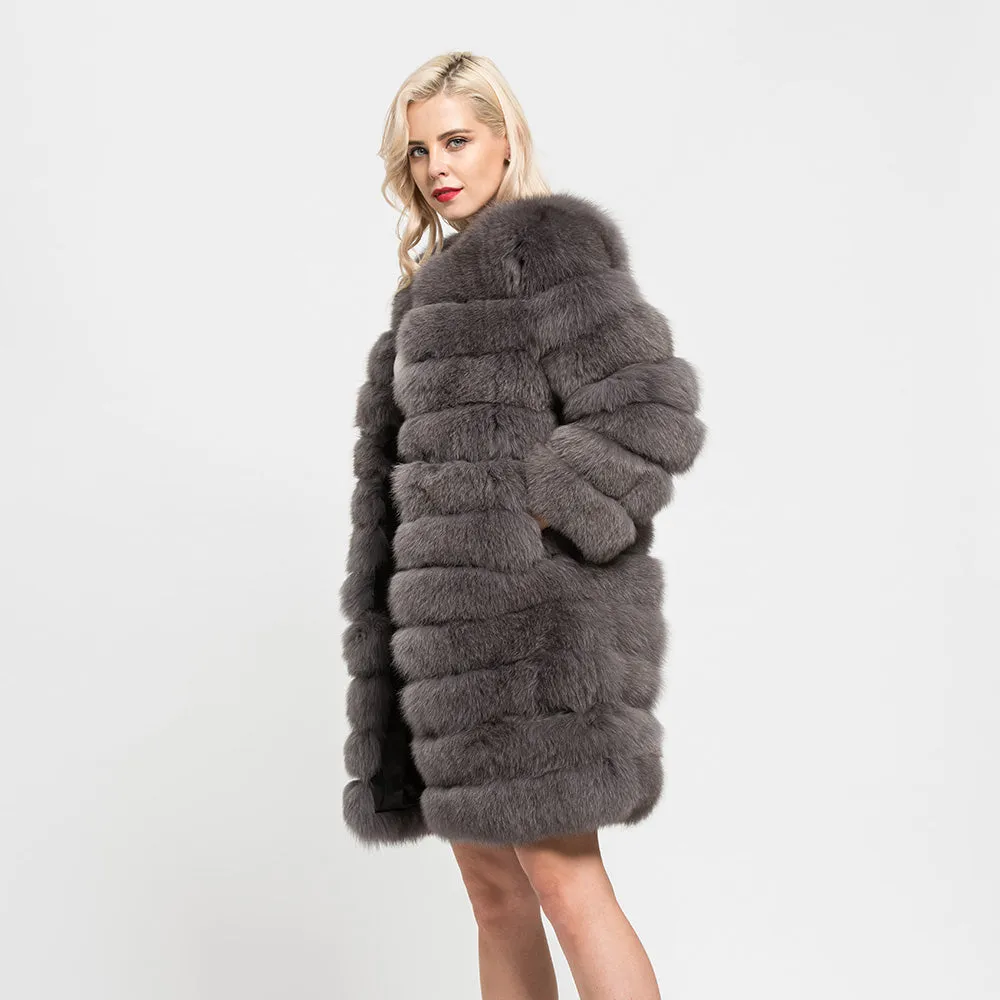 Luxury 11 Rows Plus Size Women Coats Crop Sleeves Long Winter Real Fox Fur Coat