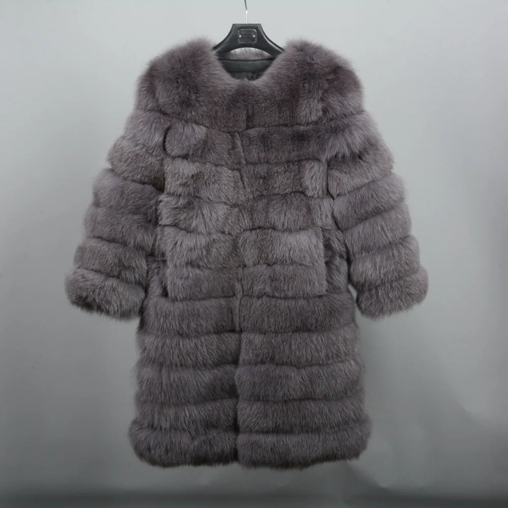 Luxury 11 Rows Plus Size Women Coats Crop Sleeves Long Winter Real Fox Fur Coat