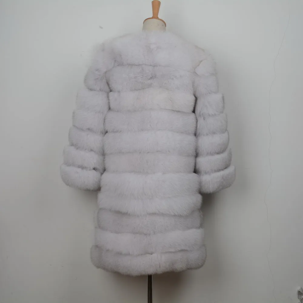 Luxury 11 Rows Plus Size Women Coats Crop Sleeves Long Winter Real Fox Fur Coat