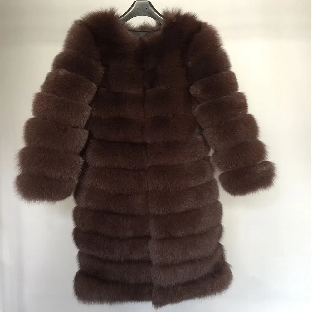 Luxury 11 Rows Plus Size Women Coats Crop Sleeves Long Winter Real Fox Fur Coat