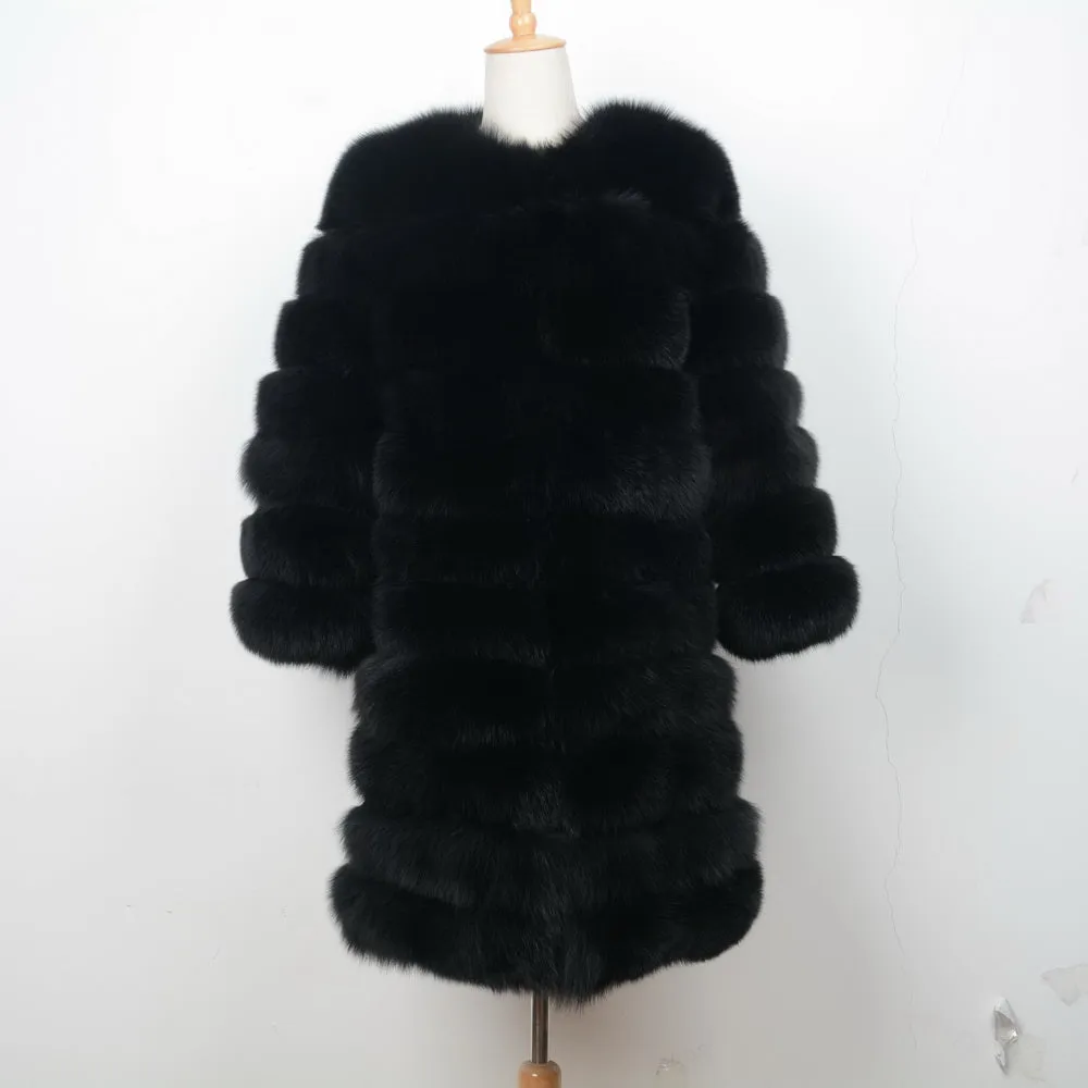 Luxury 11 Rows Plus Size Women Coats Crop Sleeves Long Winter Real Fox Fur Coat