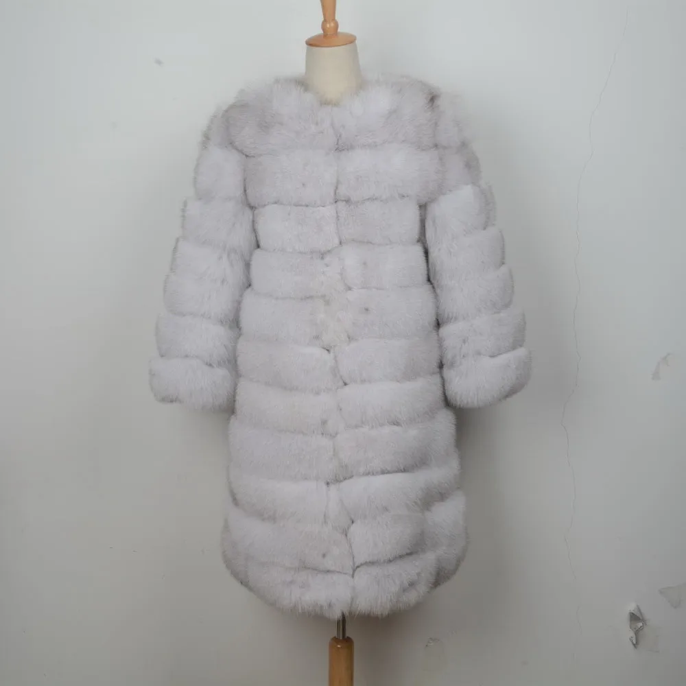 Luxury 11 Rows Plus Size Women Coats Crop Sleeves Long Winter Real Fox Fur Coat