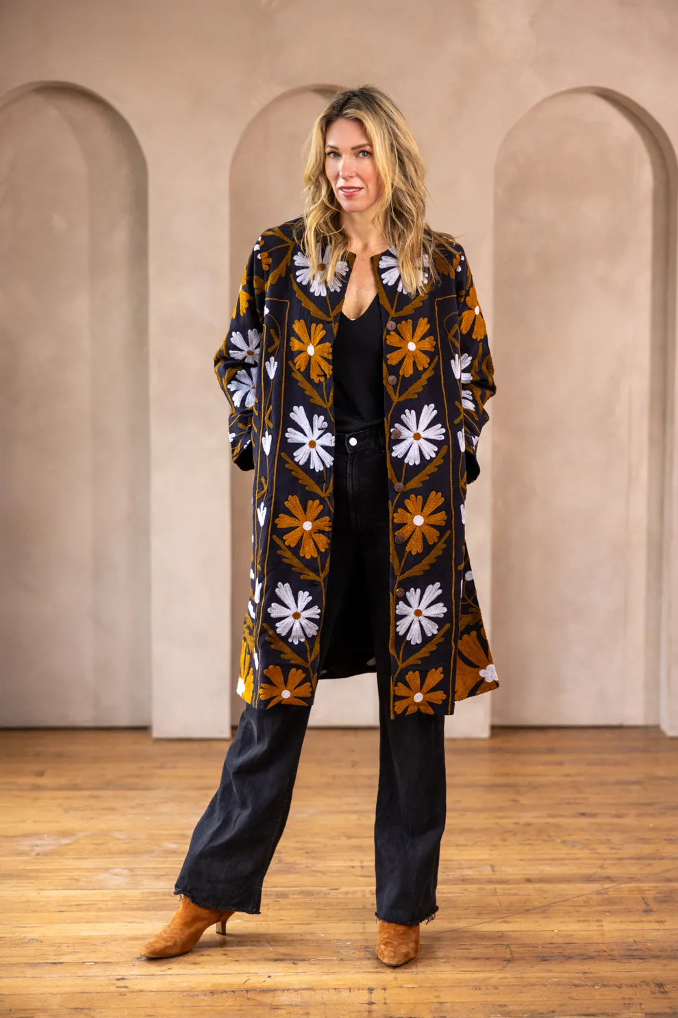 MALIKA COAT - Suzani Embroidery Yellow