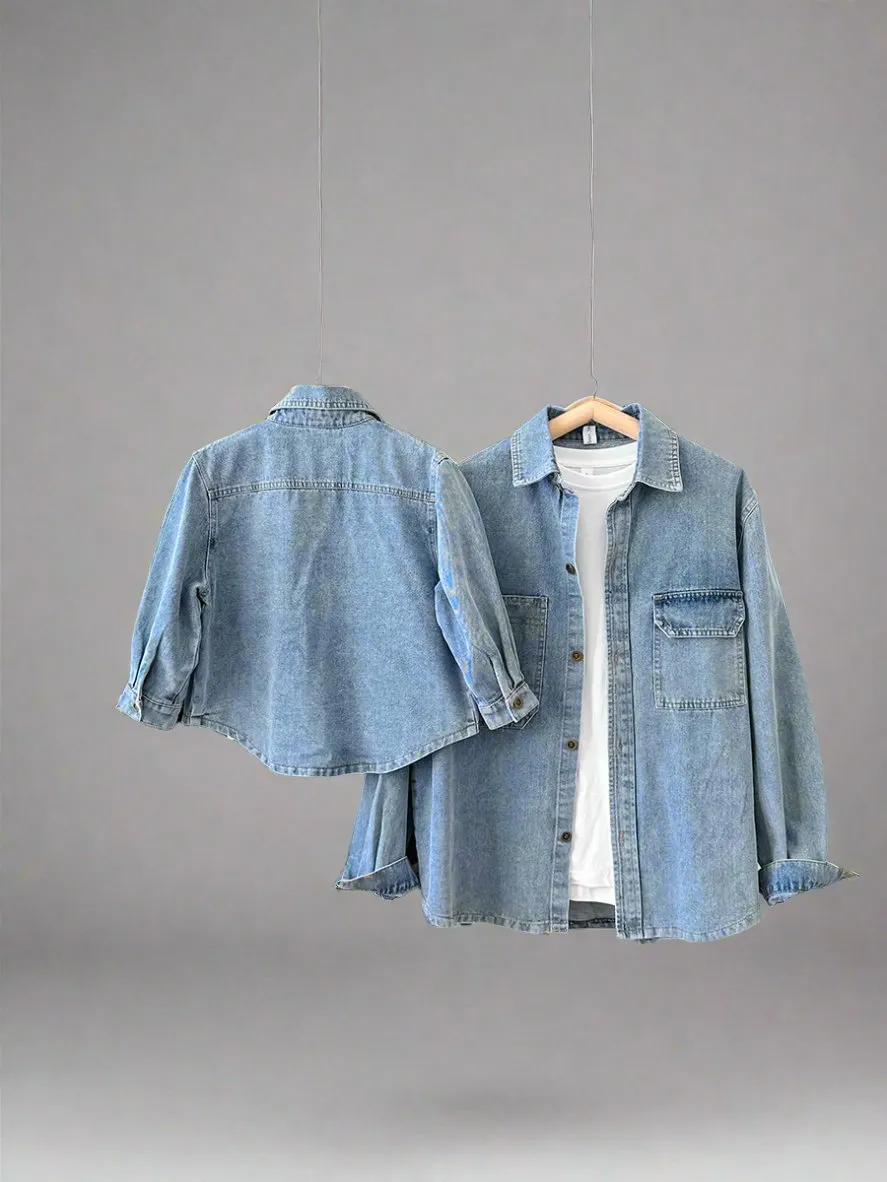 Matching Family Denim Jackets  Classic Light-Wash Jean Shirt for Mom, Dad, and Kids