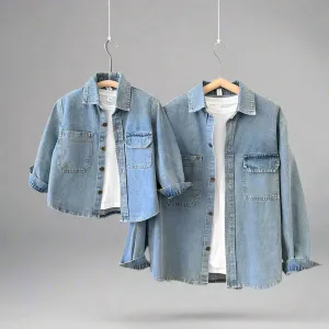 Matching Family Denim Jackets  Classic Light-Wash Jean Shirt for Mom, Dad, and Kids