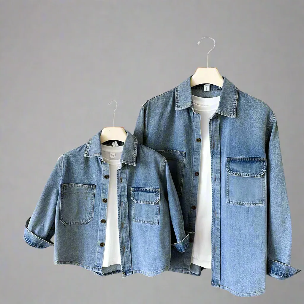 Matching Family Denim Jackets  Classic Light-Wash Jean Shirt for Mom, Dad, and Kids