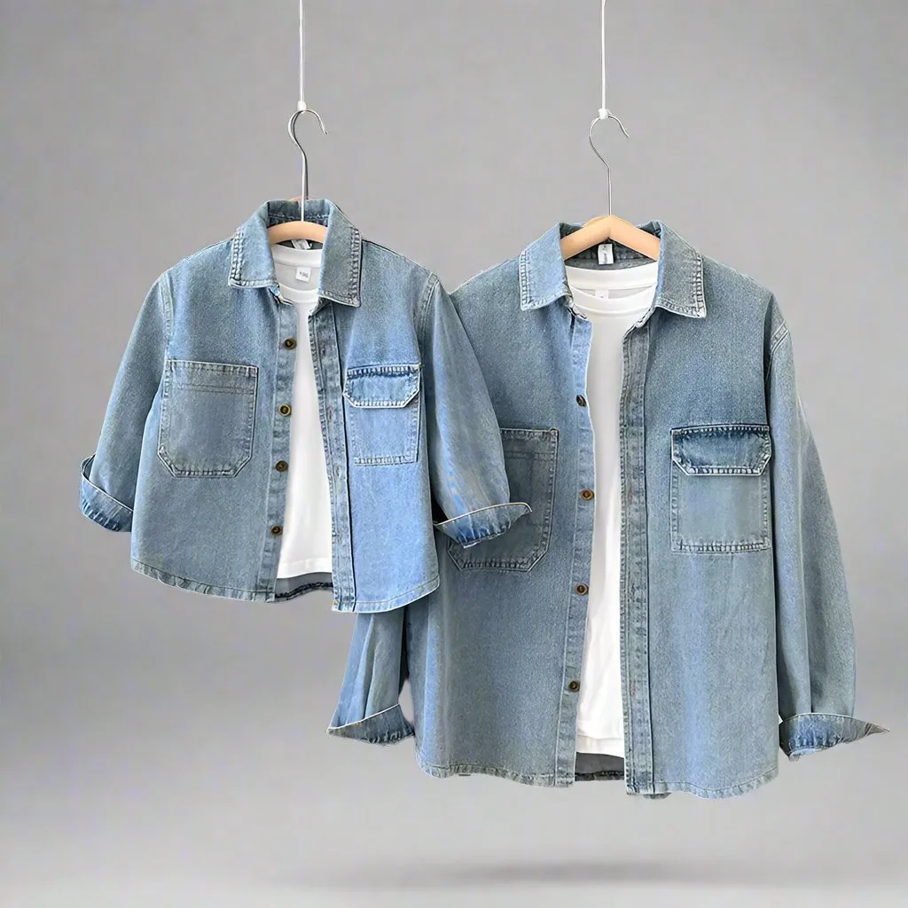 Matching Family Denim Jackets  Classic Light-Wash Jean Shirt for Mom, Dad, and Kids