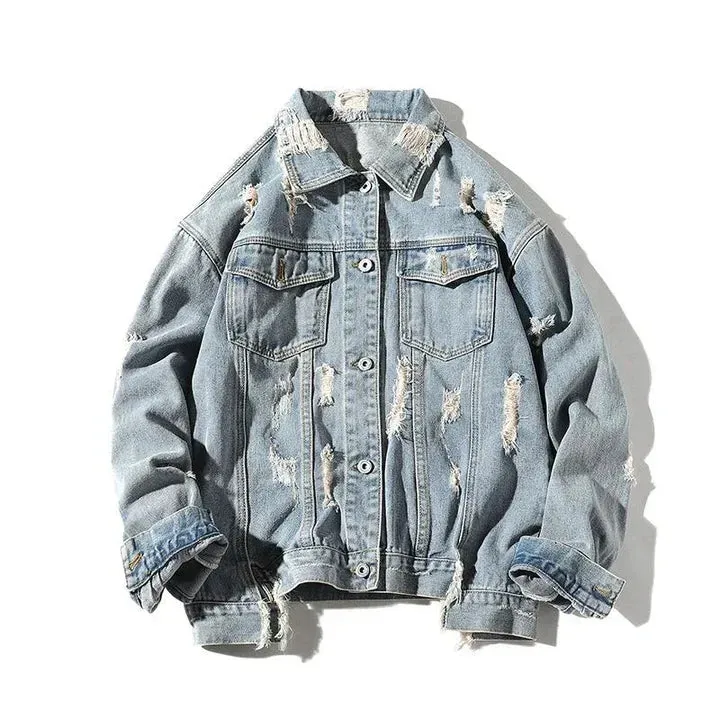 Men's denim jacket by Mesha, featuring a back patch