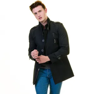 Men's European Black Wool Coat Jacket Tailor fit Fine Luxury Quality Work and Casual
