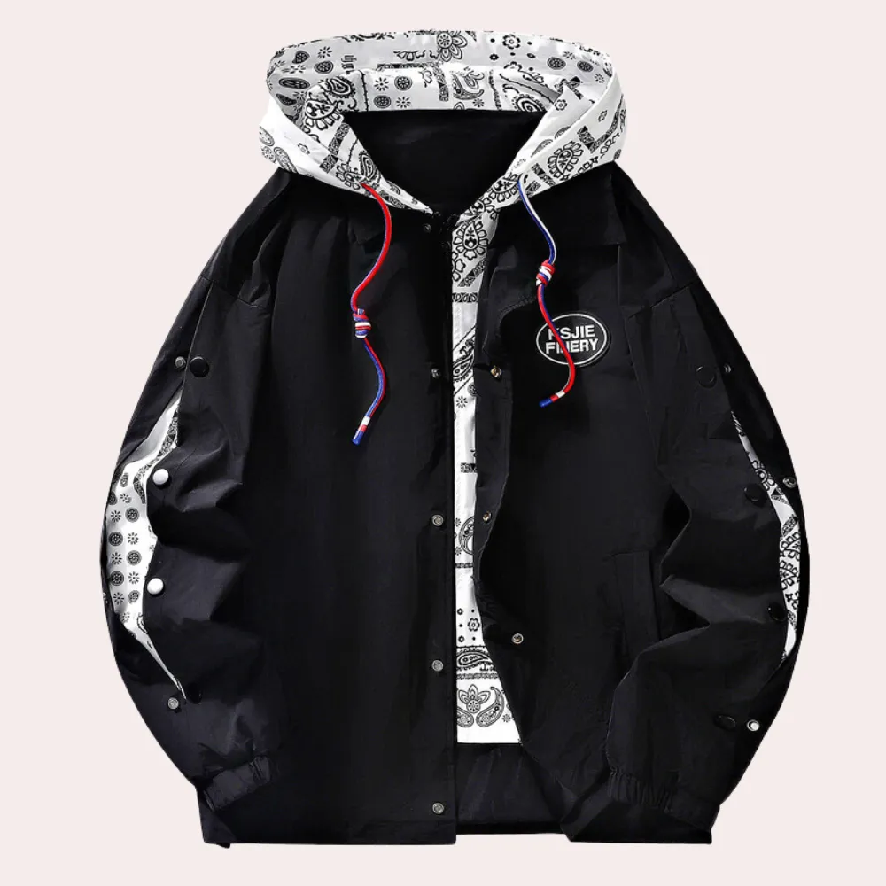 Men's hooded Vallois jacket, printed lining