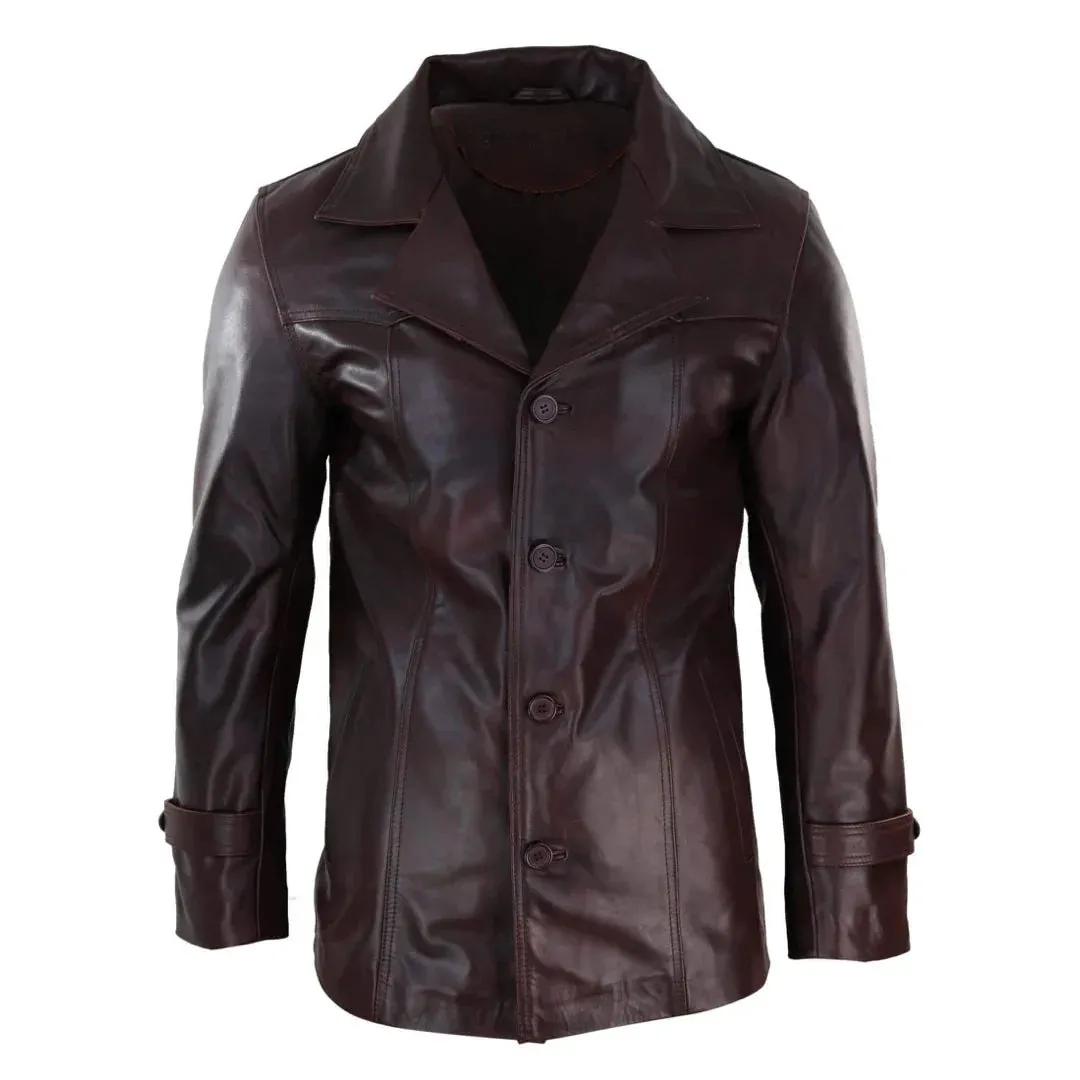 Men's Jacket  Real Leather Classic Coat Retro Vintage Design - Leather Jackets