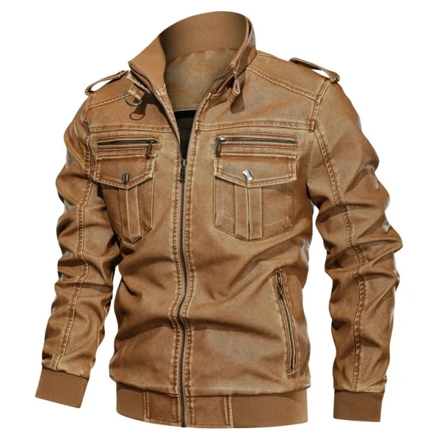 Mens Leather Jacket Winter Coat Street  Wear