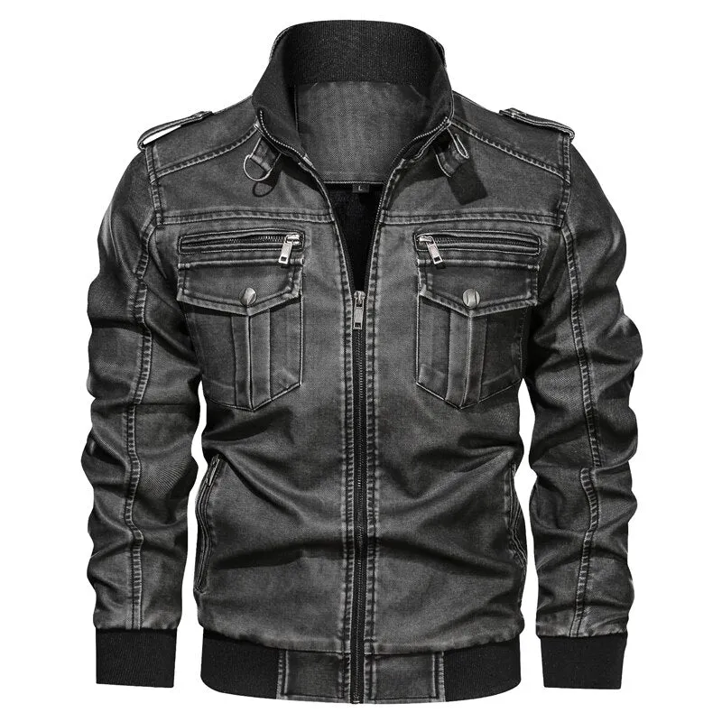 Mens Leather Jacket Winter Coat Street  Wear
