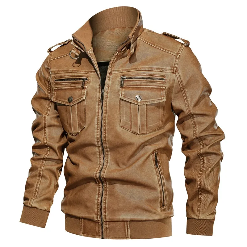 Mens Leather Jacket Winter Coat Street  Wear