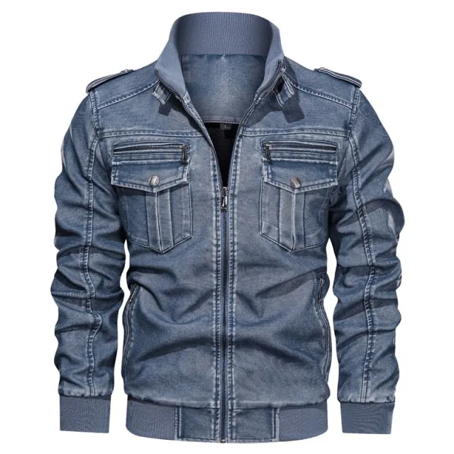 Mens Leather Jacket Winter Coat Street  Wear