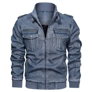 Mens Leather Jacket Winter Coat Street  Wear