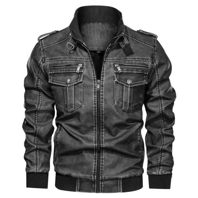 Mens Leather Jacket Winter Coat Street  Wear