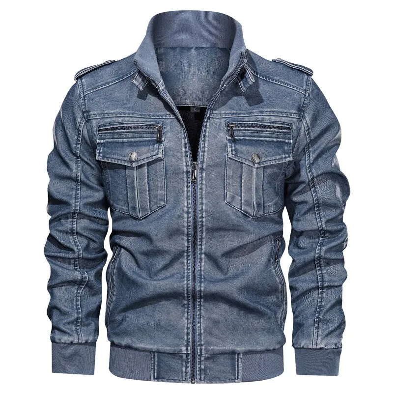 Mens Leather Jacket Winter Coat Street  Wear