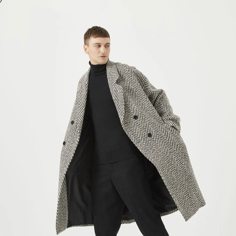 Men's Loose Double Breasted Warm Long-Length Trench Coat