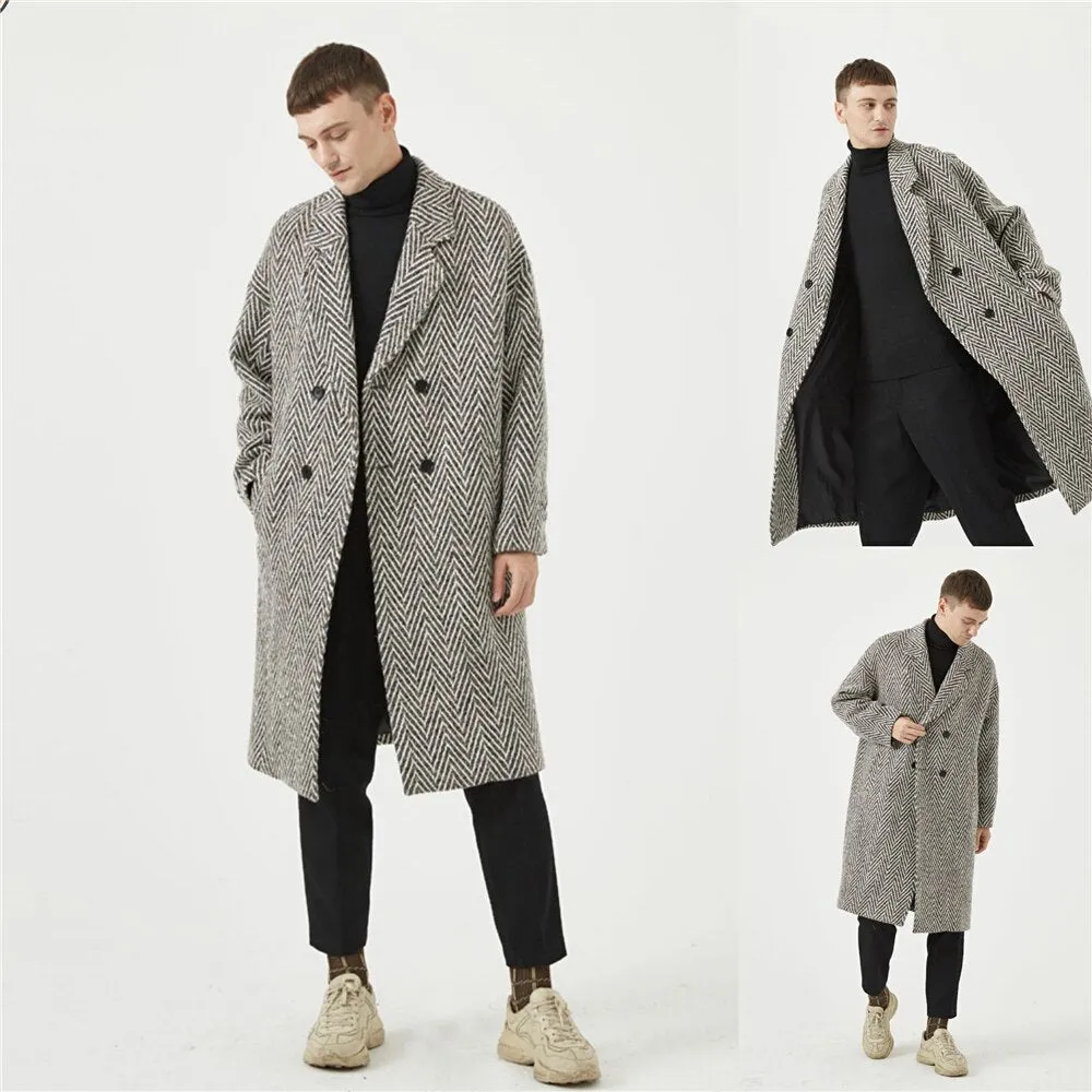 Men's Loose Double Breasted Warm Long-Length Trench Coat