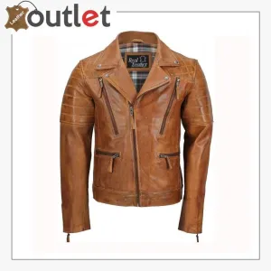 Men's Tan Sheep Leather Vintage Style Biker Jacket