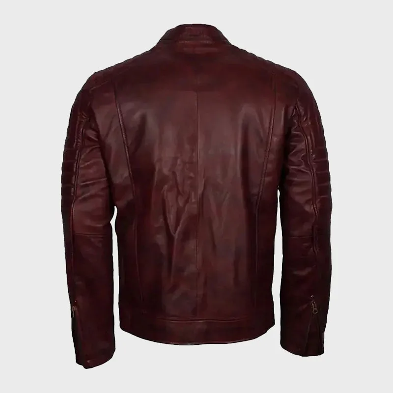 Men's Vintage Maroon Cafe Racer Waxed Jacket