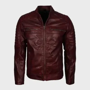Men's Vintage Maroon Cafe Racer Waxed Jacket
