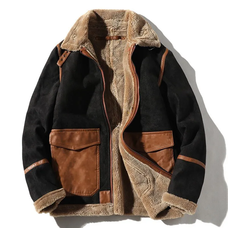 Mens Winter Warm Bomber Jacket Leather Coats