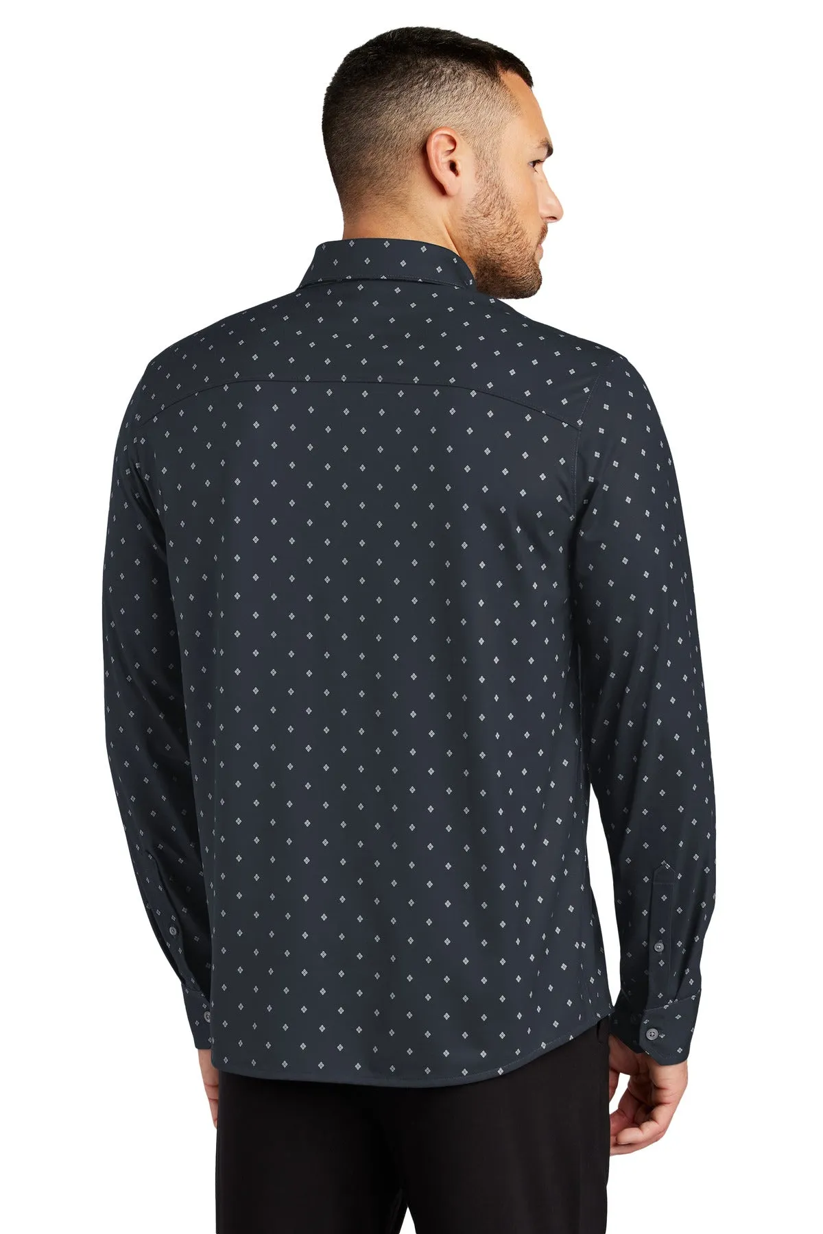 Mercer Mettle Stretch Jersey Long Sleeve Shirt MM1018 Navy Geo Diamond