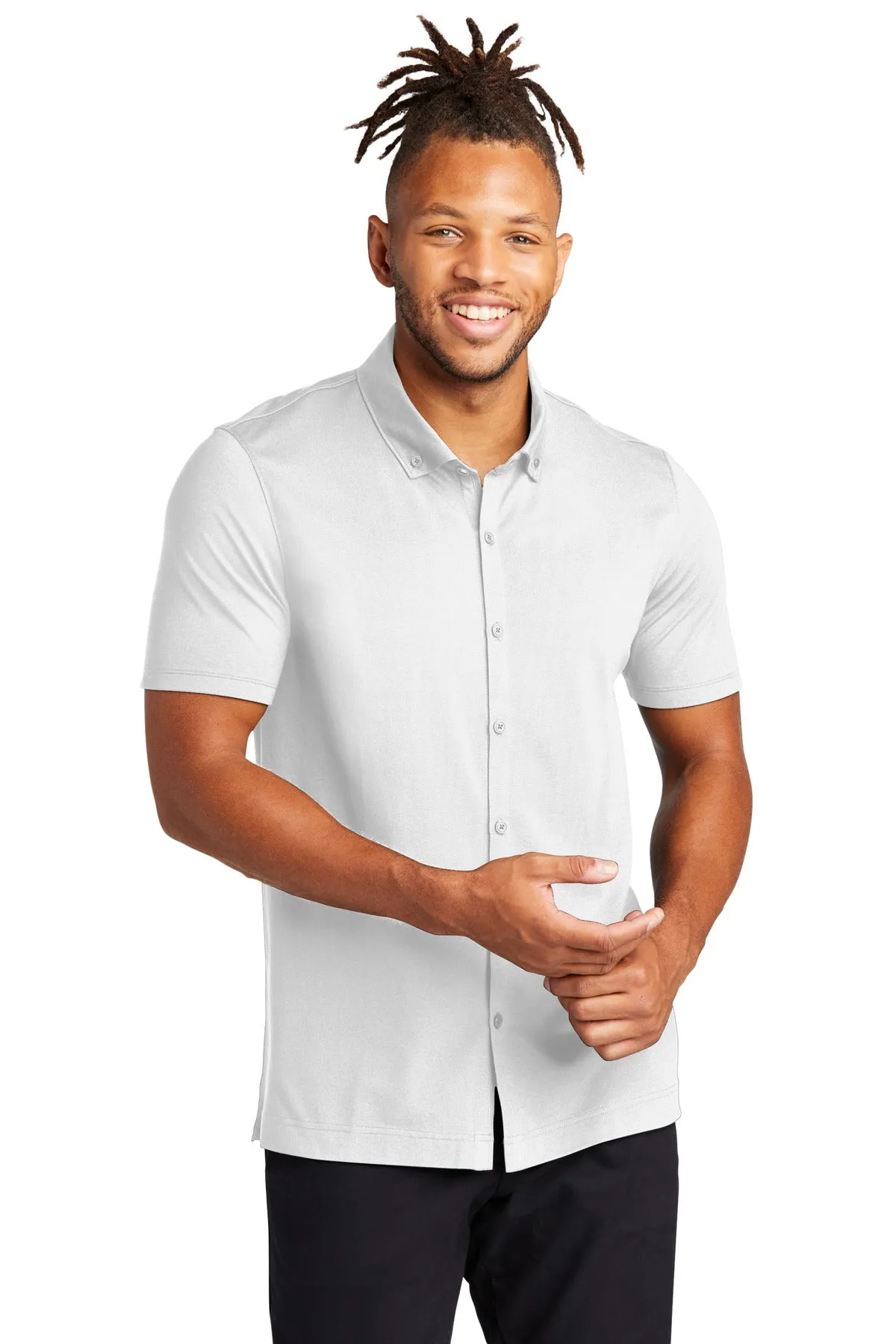 Mercer Mettle Stretch Pique Full-Button Polo MM1006 White