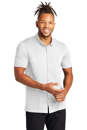 Mercer Mettle Stretch Pique Full-Button Polo MM1006 White