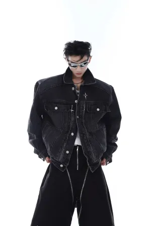 Metal Zipper Washed Denim Jacket