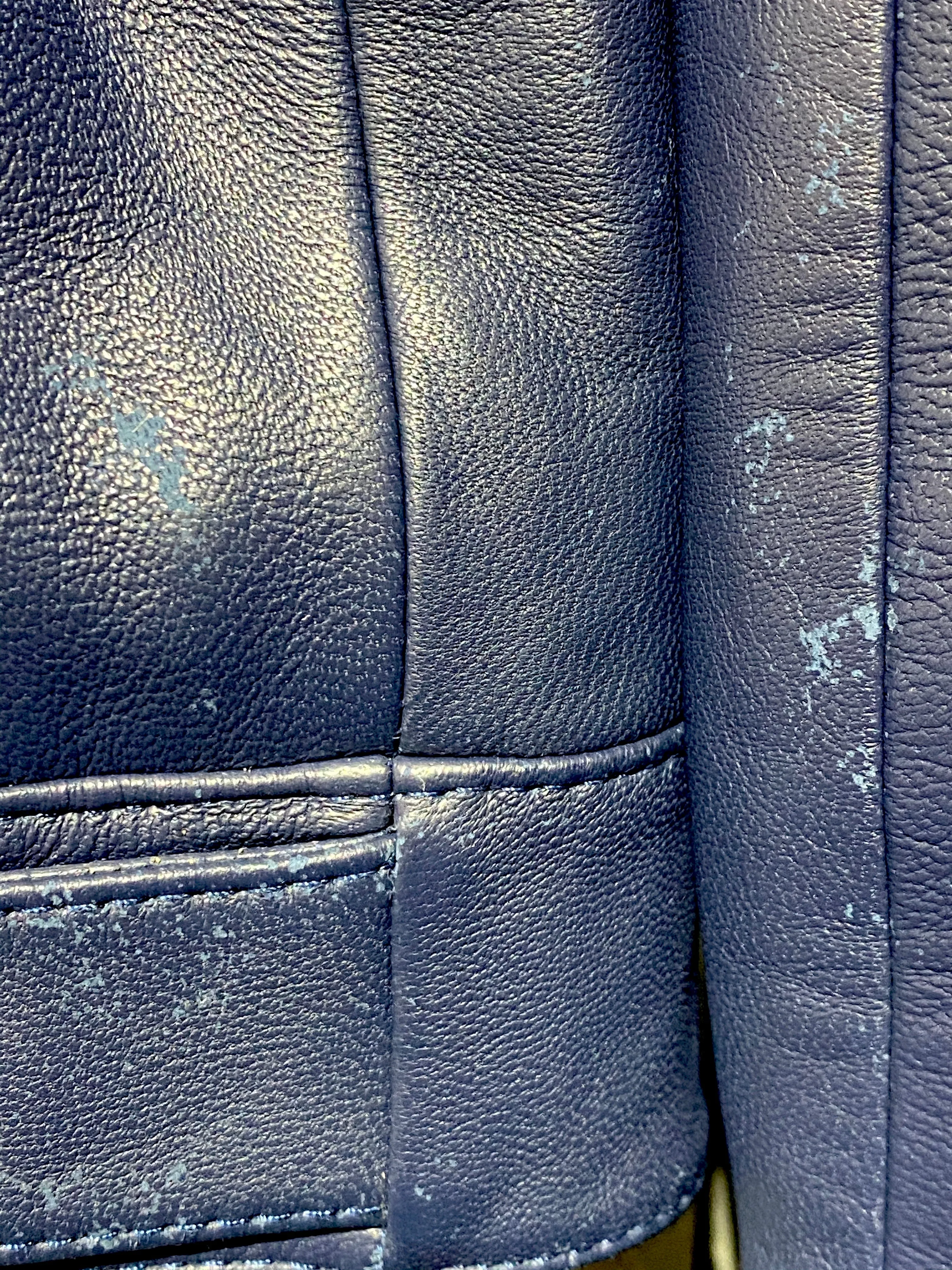 Michael Kors Leather 3/4 Sleeve Cropped Jacket Blue