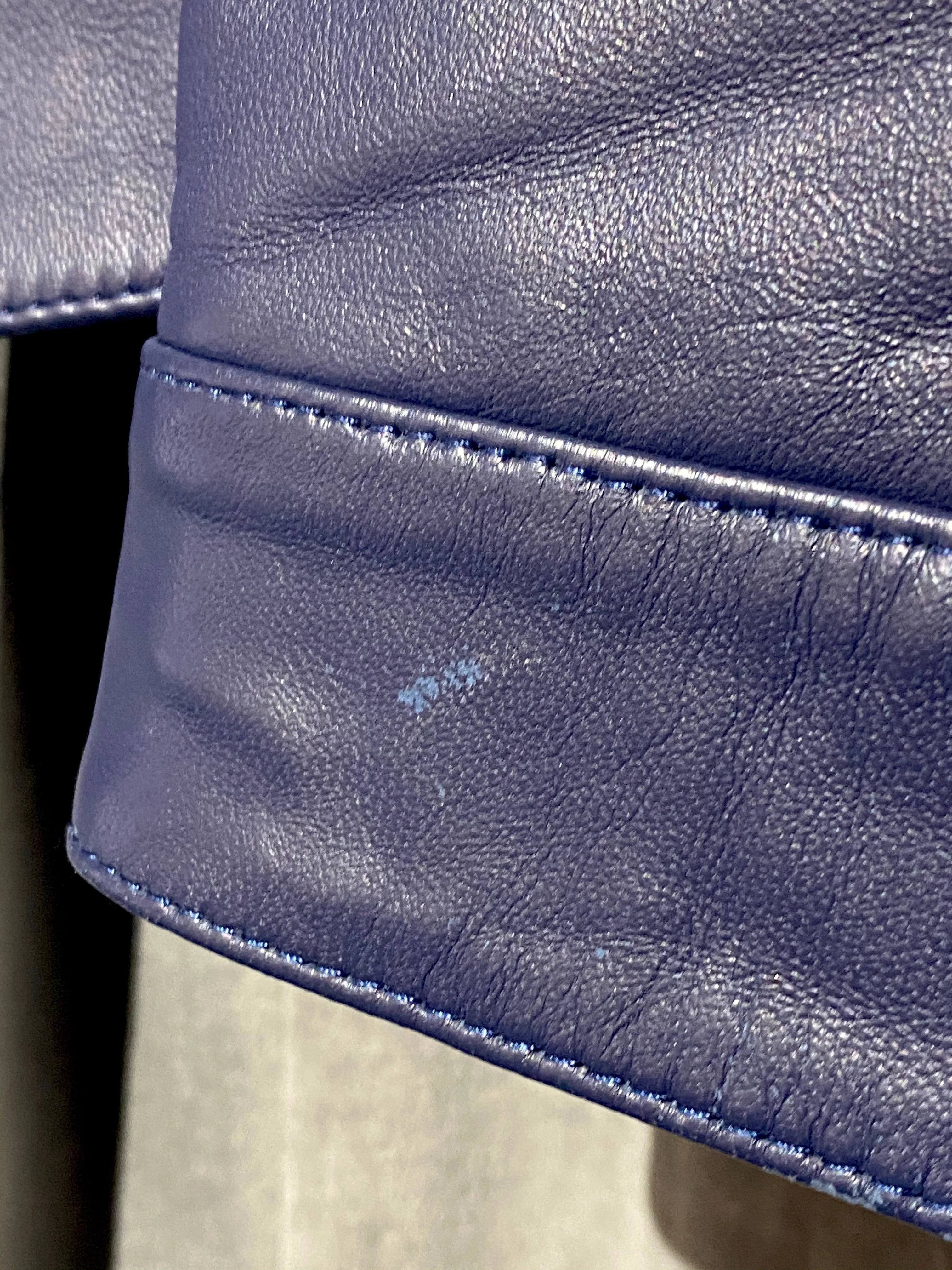 Michael Kors Leather 3/4 Sleeve Cropped Jacket Blue