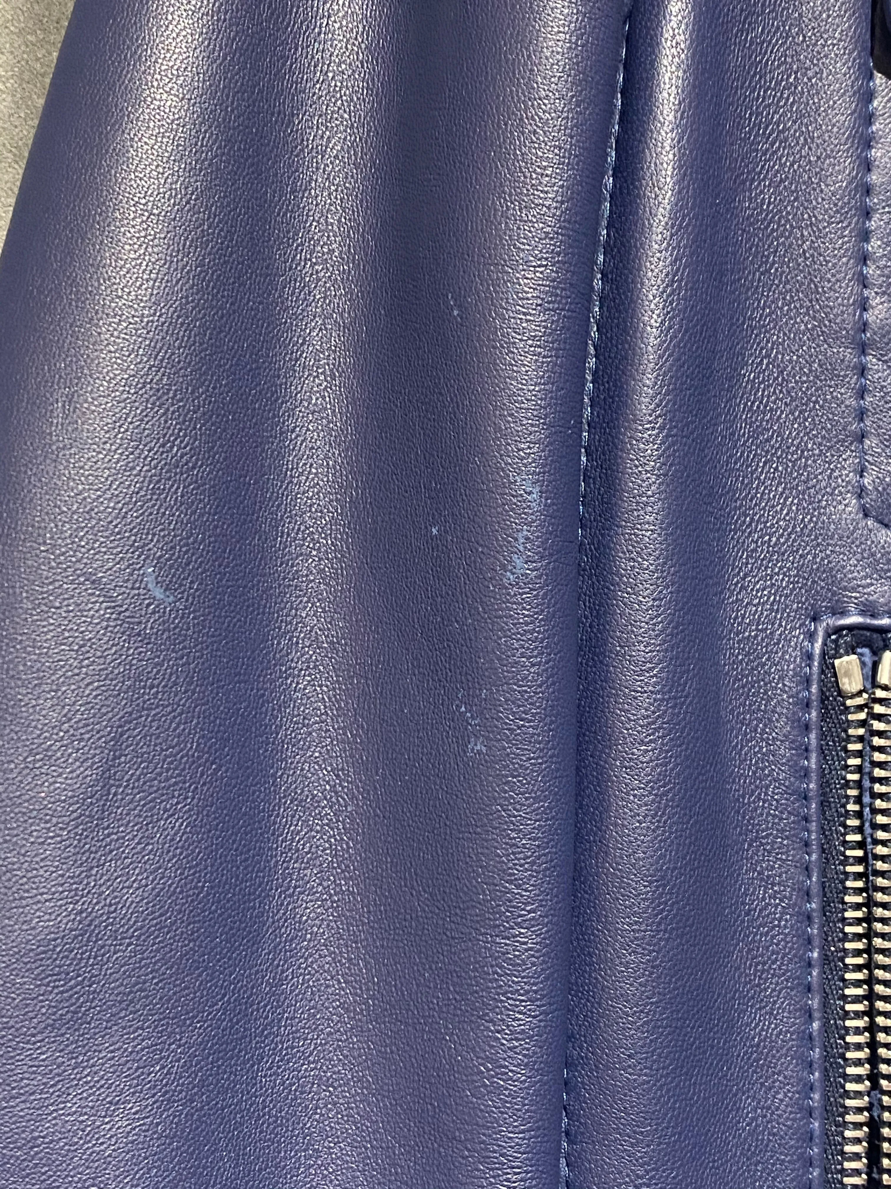 Michael Kors Leather 3/4 Sleeve Cropped Jacket Blue