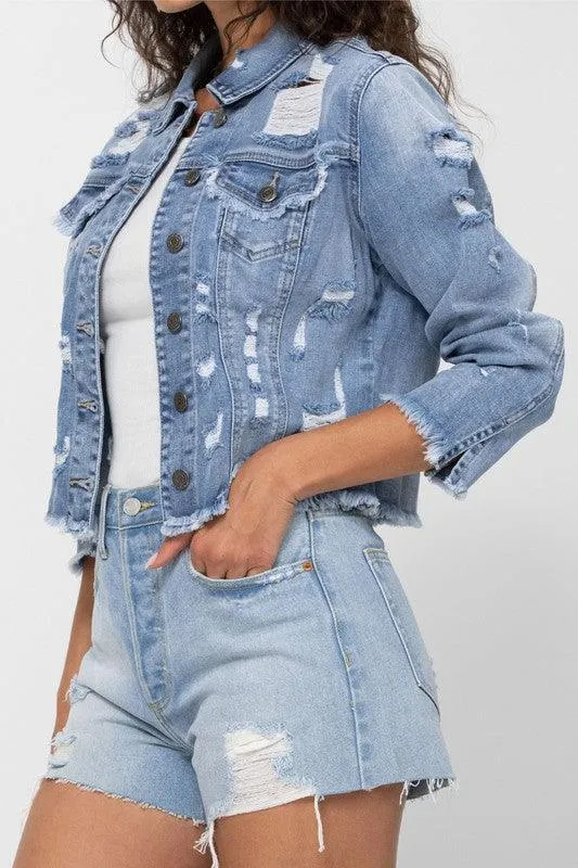 MID LENGTH UNEVEN ALL OVERR FRAY EDGES JACKET
