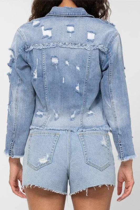 MID LENGTH UNEVEN ALL OVERR FRAY EDGES JACKET