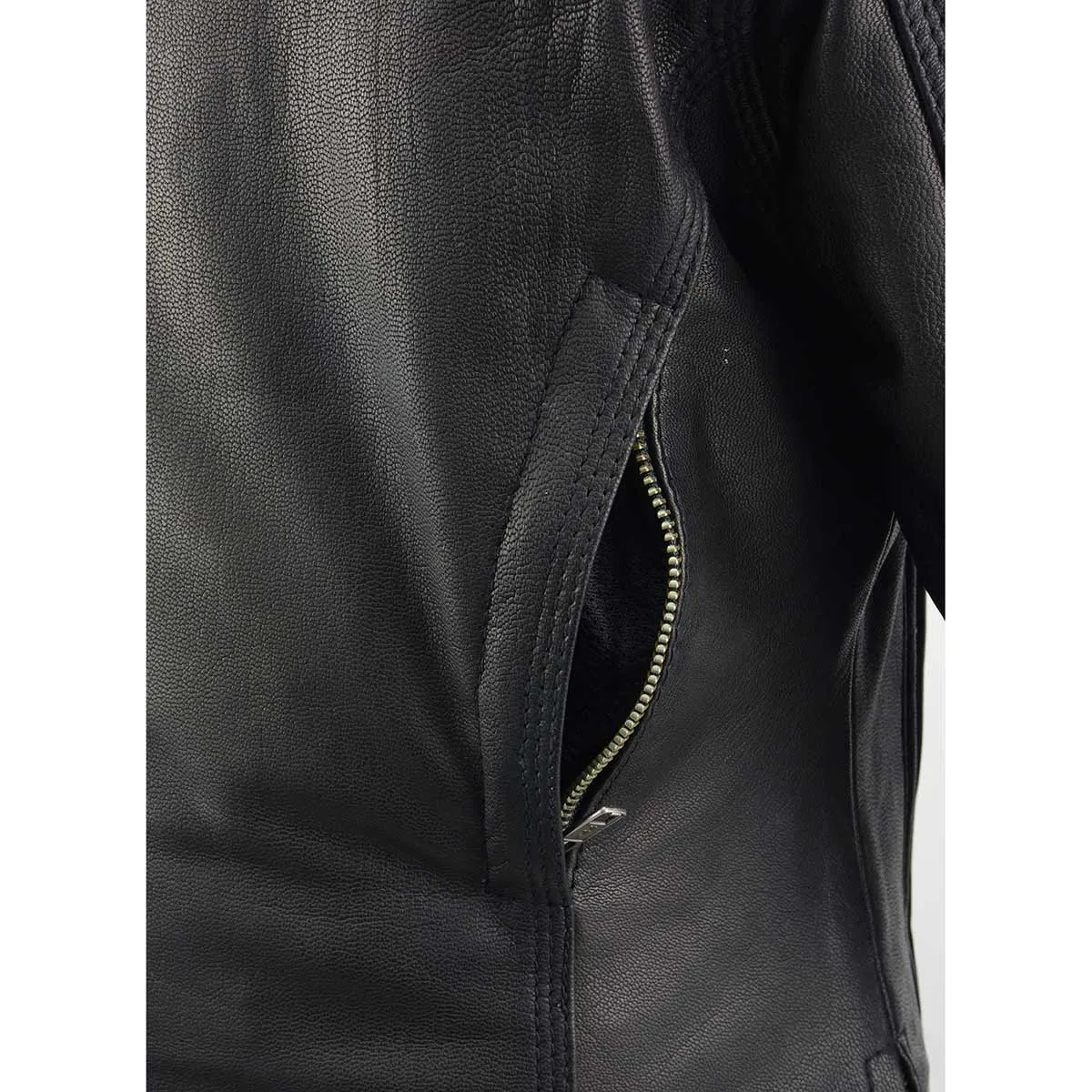 MLL2551 Women's Scooter Black Leather Vented Lightweight Triple Stitch Motorcycle Jacket