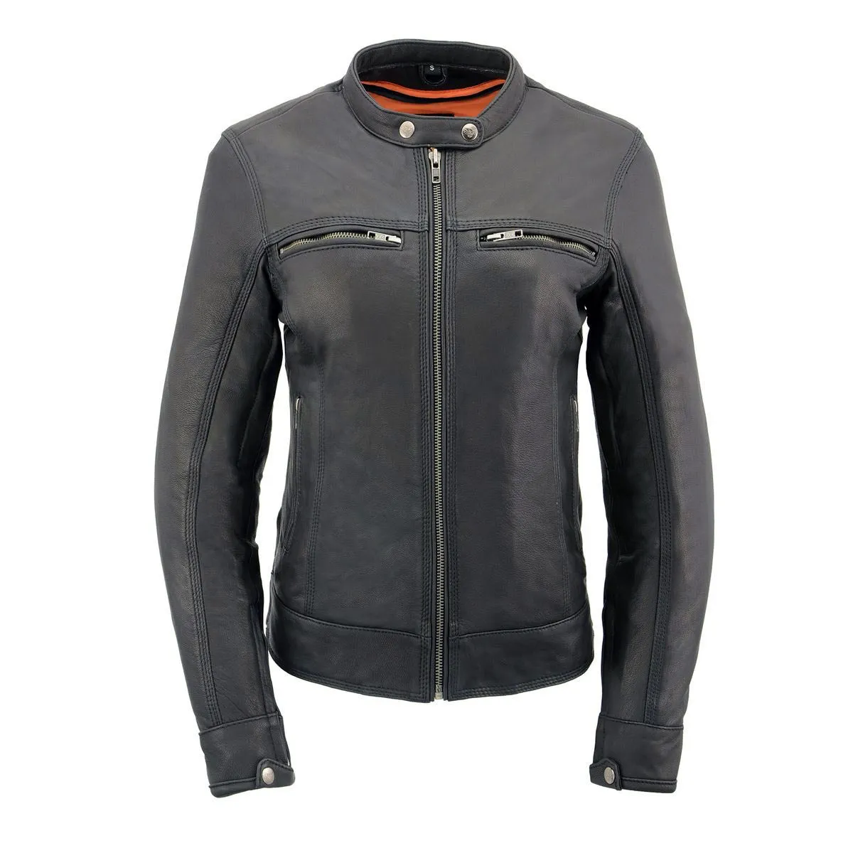 MLL2551 Women's Scooter Black Leather Vented Lightweight Triple Stitch Motorcycle Jacket