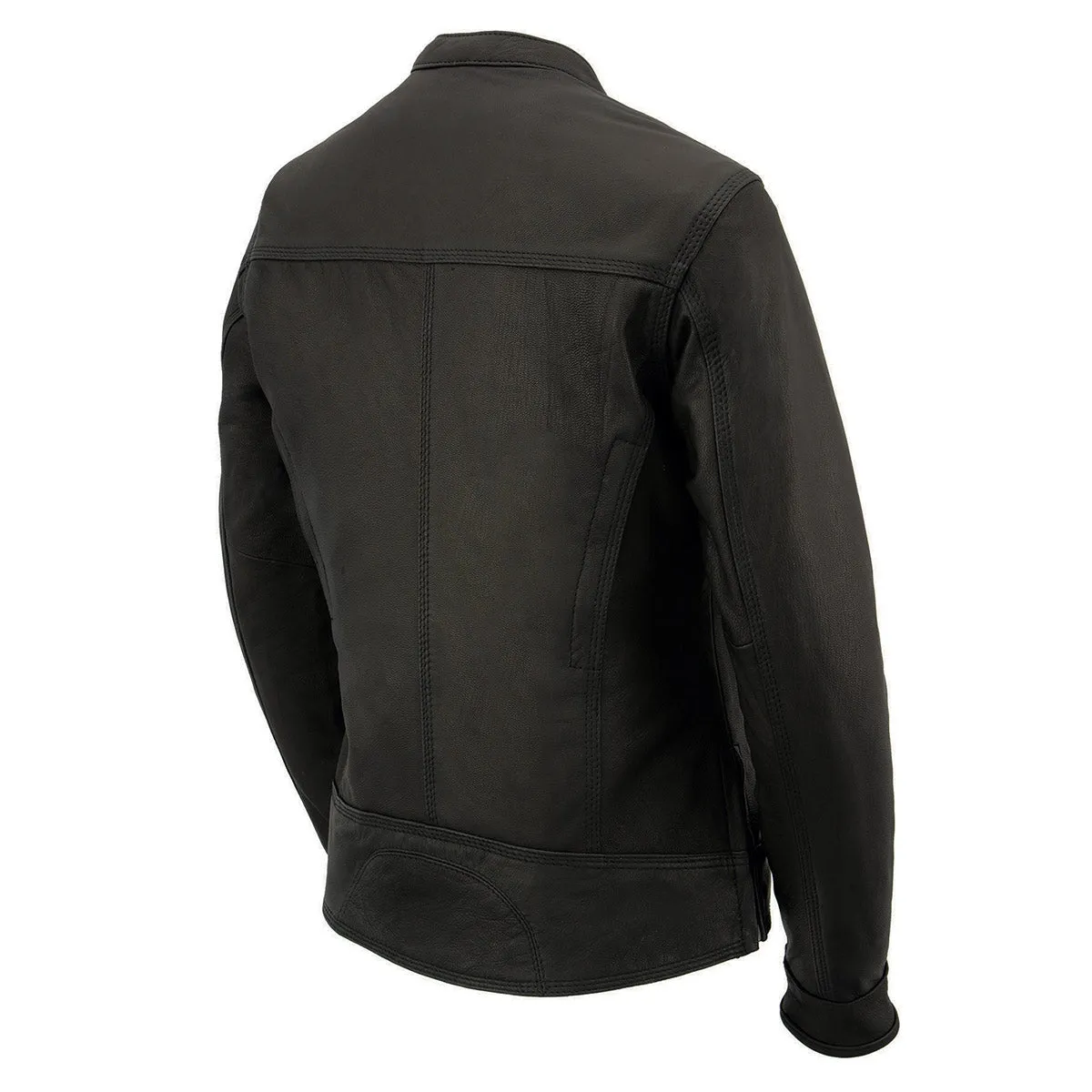 MLL2551 Women's Scooter Black Leather Vented Lightweight Triple Stitch Motorcycle Jacket