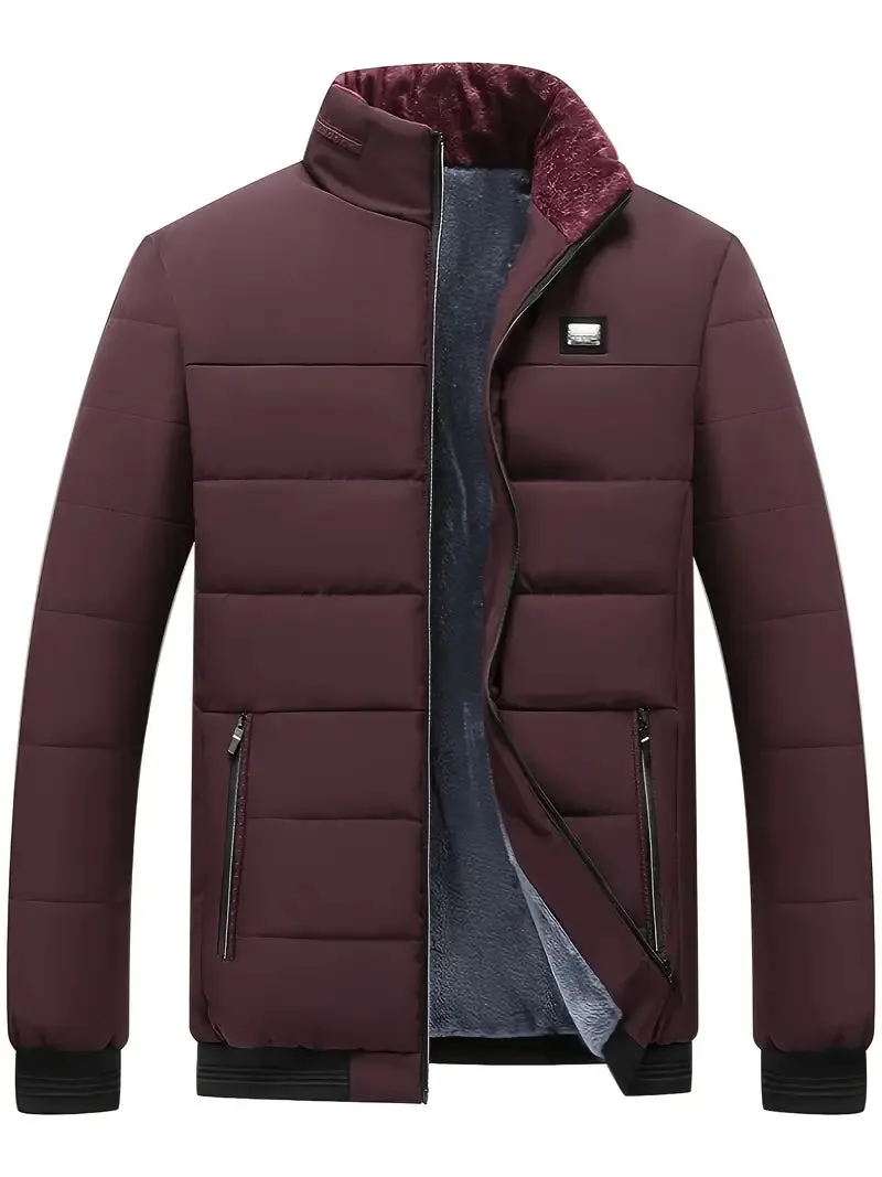 Modische Herrenjacke mit Stehkragen: Warmer Wintermantel mit Samtfutter