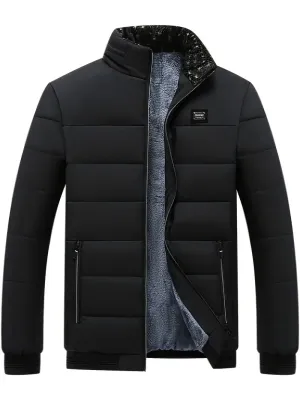 Modische Herrenjacke mit Stehkragen: Warmer Wintermantel mit Samtfutter