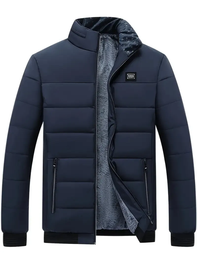 Modische Herrenjacke mit Stehkragen: Warmer Wintermantel mit Samtfutter