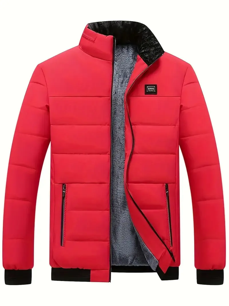 Modische Herrenjacke mit Stehkragen: Warmer Wintermantel mit Samtfutter