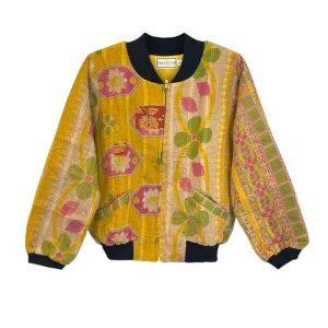 Nadia Bomber Jacket  | Vintage Kantha - Yellow & Pink Floral (M)