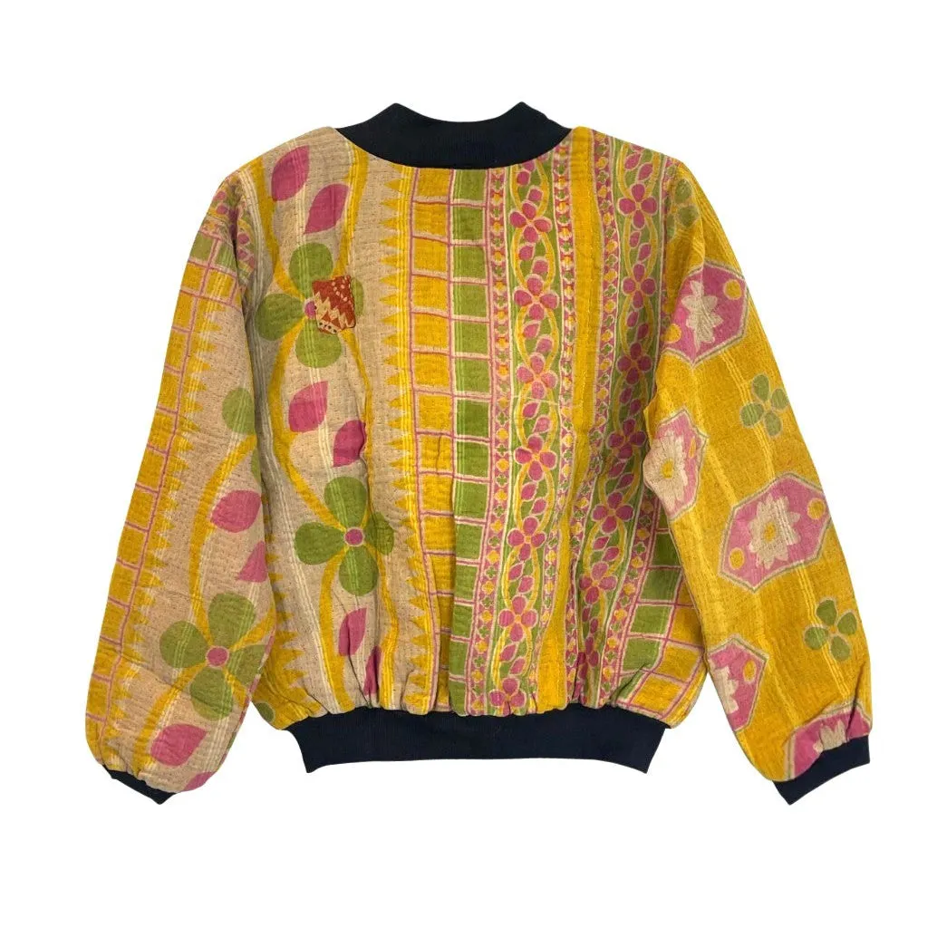 Nadia Bomber Jacket  | Vintage Kantha - Yellow & Pink Floral (M)
